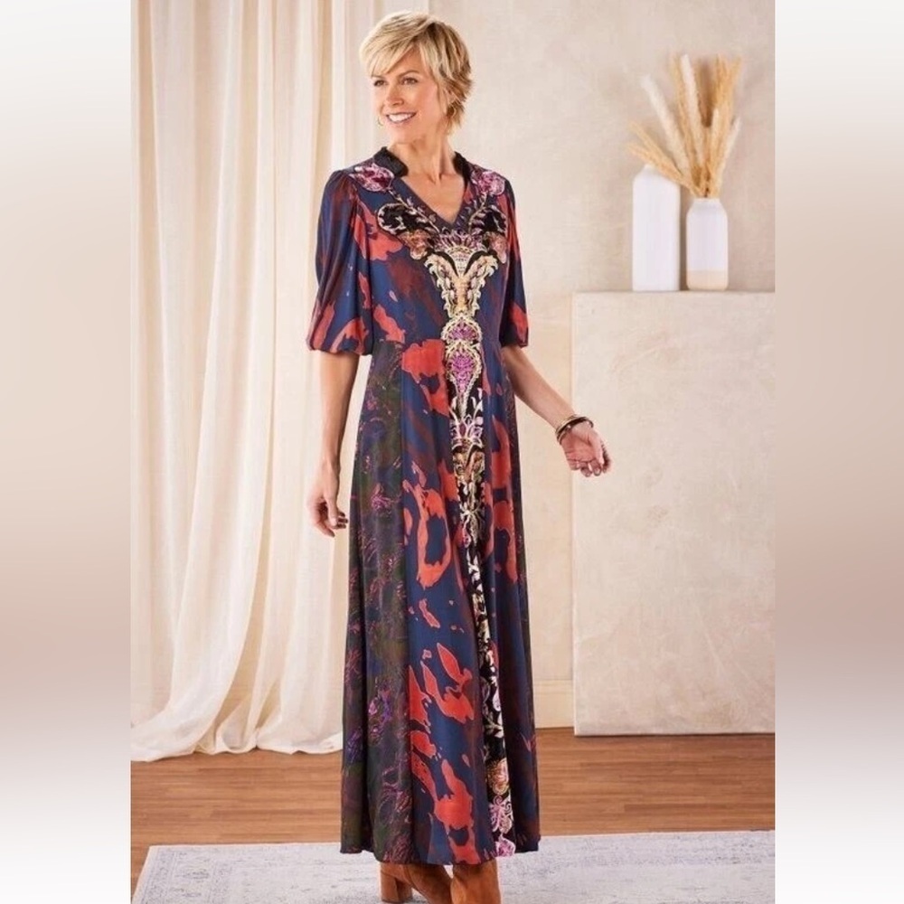 Soft surroundings epiphany Multicolor mixed media velvet burnout Maxi Dress 8